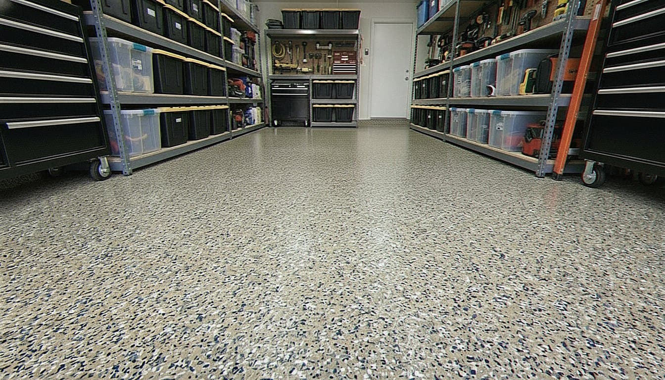 Dense vinyl flake epoxy in charcoal blend.
